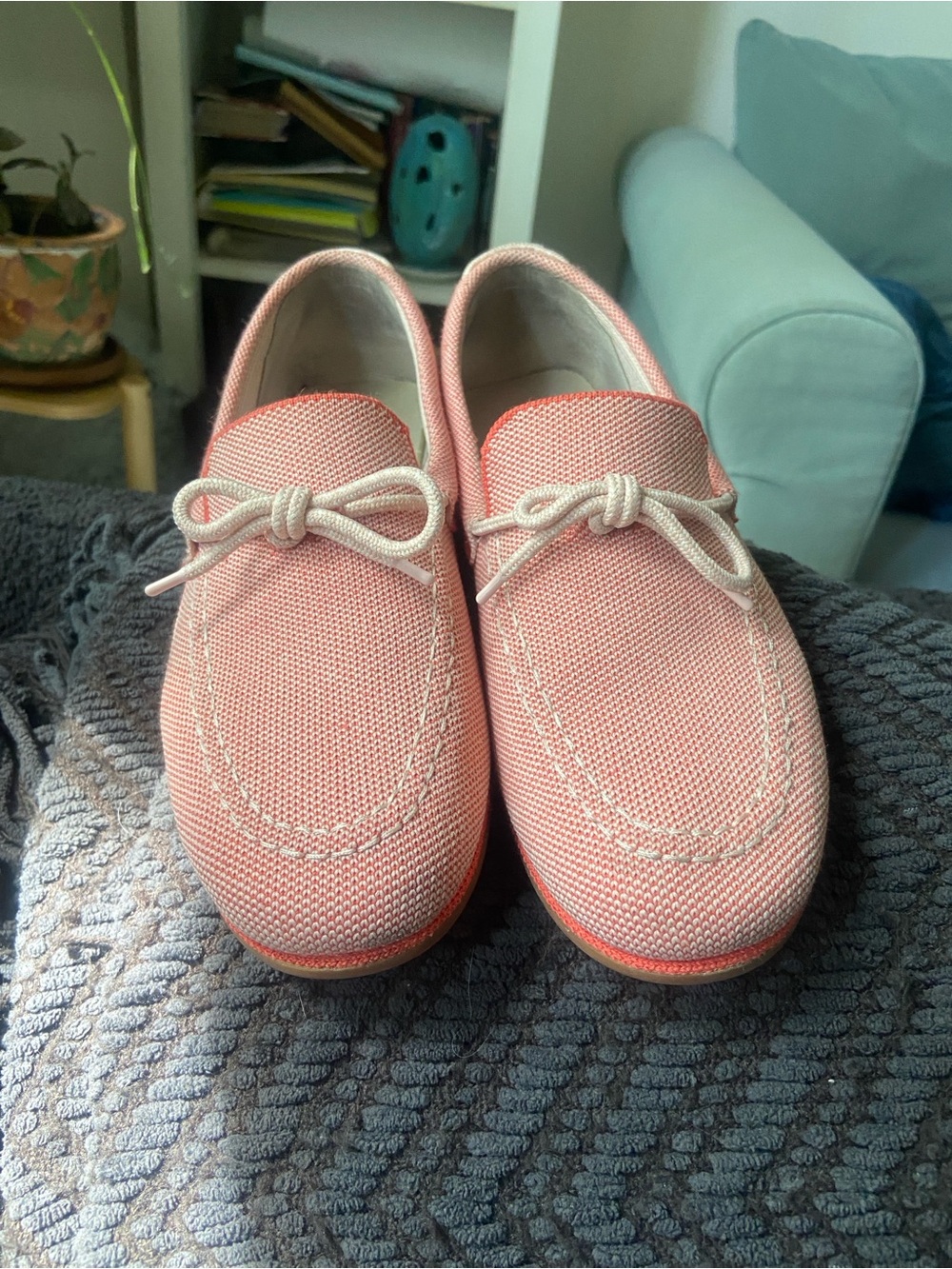 Rothy's Pink Knit Slip-On Loafers with Cream Laces